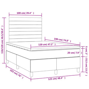 Κρεβάτι Boxspring με Στρώμα & LED Σκ.Γκρι 120x190εκ. Υφασμάτινο