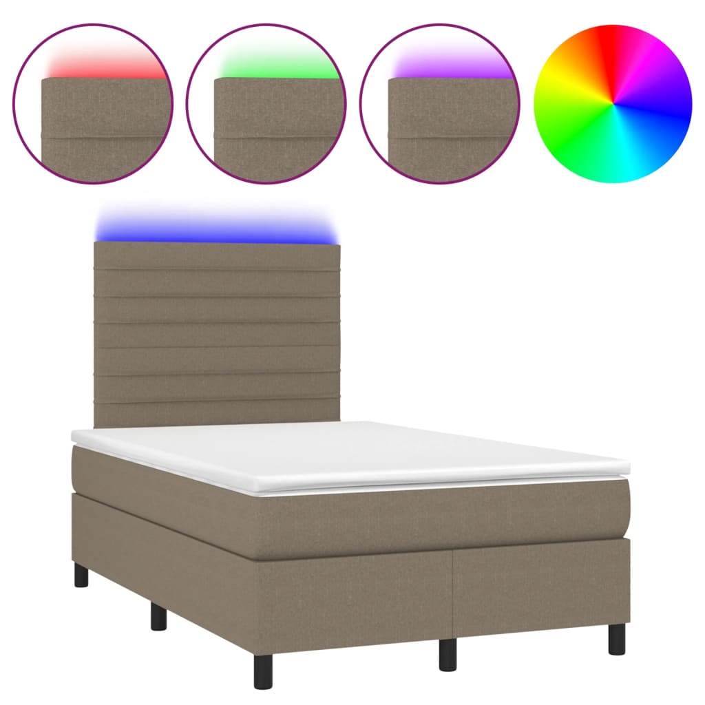 Κρεβάτι Boxspring με Στρώμα & LED Taupe 120x190 εκ. Υφασμάτινο - Pakobazaar
