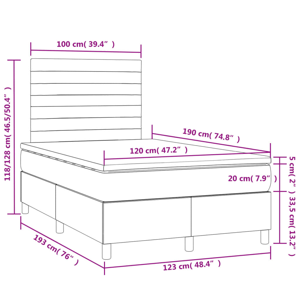 Κρεβάτι Boxspring με Στρώμα & LED Κρεμ 120x190 εκ. Υφασμάτινο