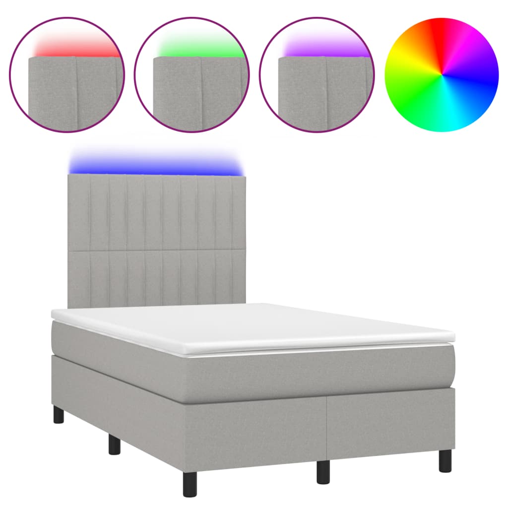 Κρεβάτι Boxspring με Στρώμα & LED Αν.Γκρι 120x190εκ. Υφασμάτινο