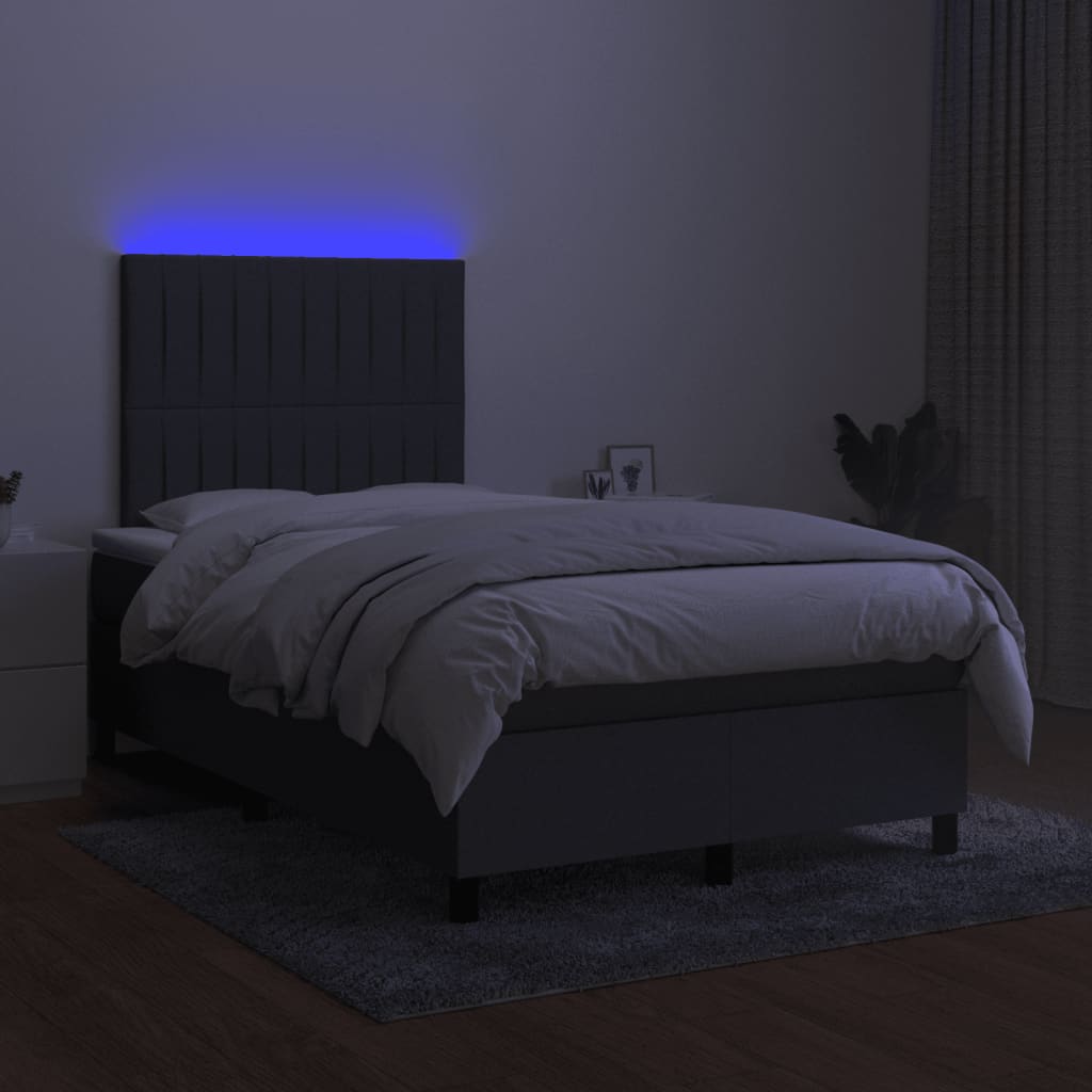 Κρεβάτι Boxspring με Στρώμα & LED Σκ.Γκρι 120x190εκ. Υφασμάτινο