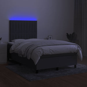 Κρεβάτι Boxspring με Στρώμα & LED Σκ.Γκρι 120x190εκ. Υφασμάτινο