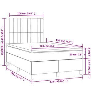 Κρεβάτι Boxspring με Στρώμα & LED Μαύρο 120x190 εκ. Υφασμάτινο