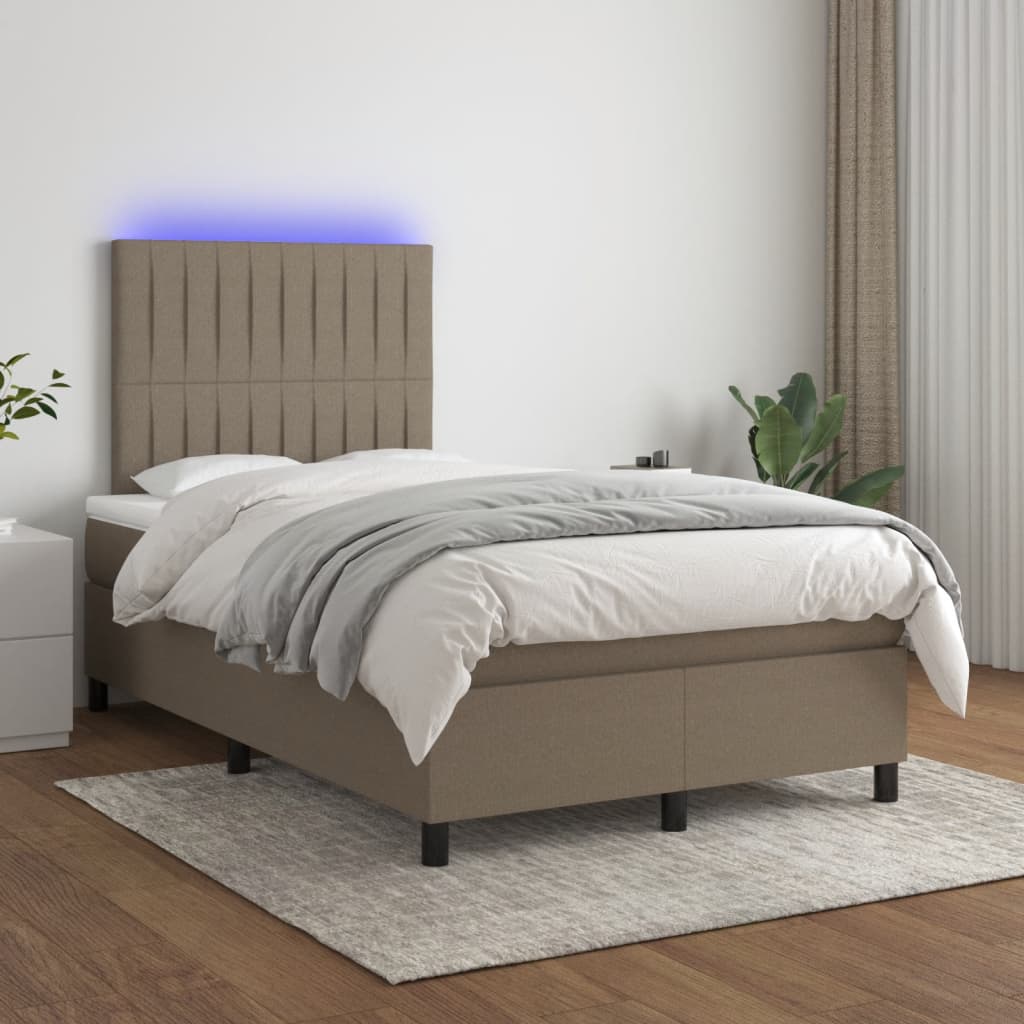 Κρεβάτι Boxspring με Στρώμα & LED Taupe 120x190 εκ. Υφασμάτινο