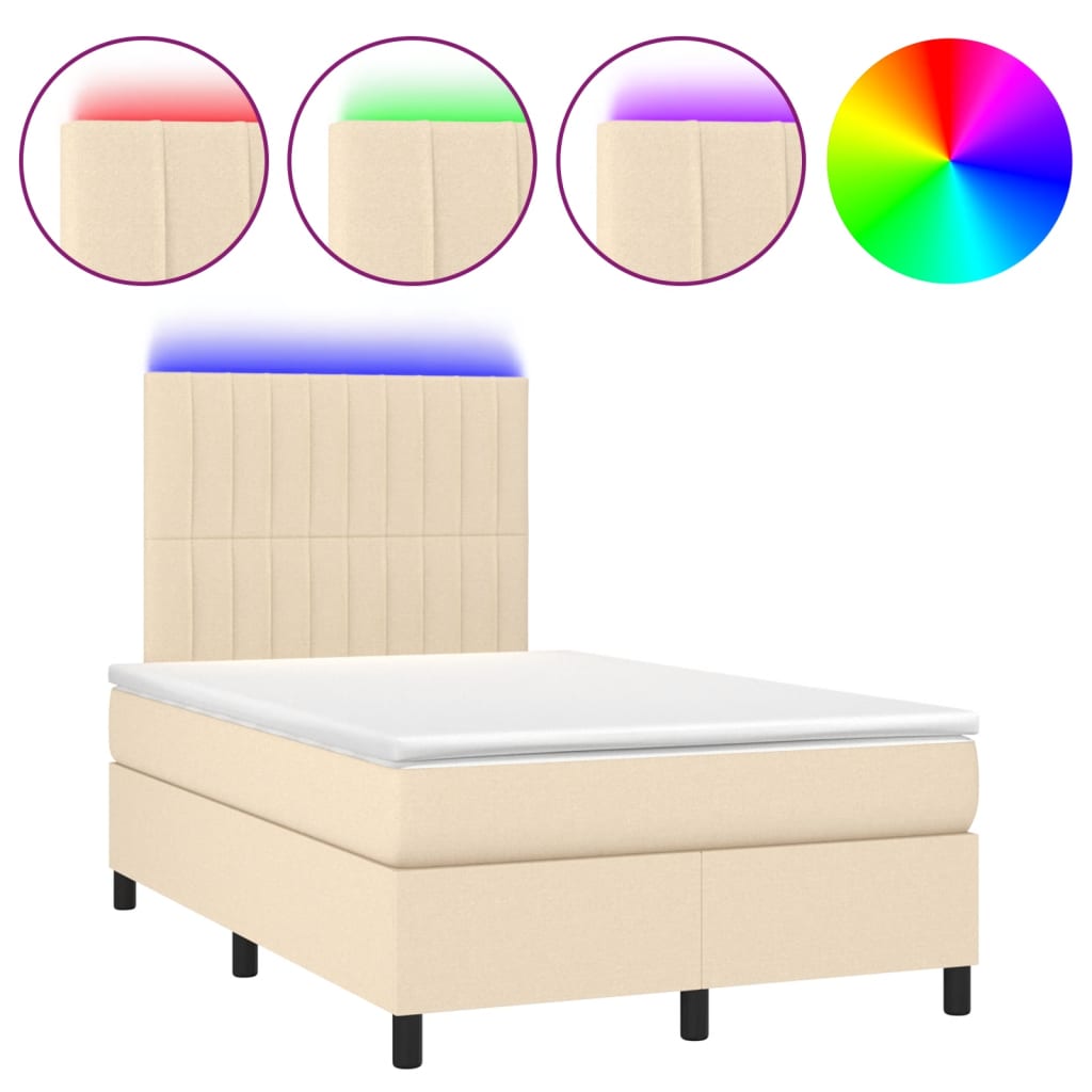 Κρεβάτι Boxspring με Στρώμα & LED Κρεμ 120x190 εκ. Υφασμάτινο