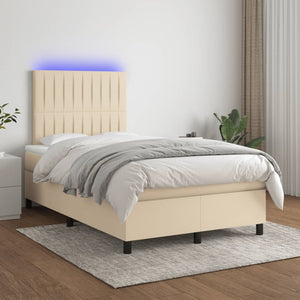 Κρεβάτι Boxspring με Στρώμα & LED Κρεμ 120x190 εκ. Υφασμάτινο