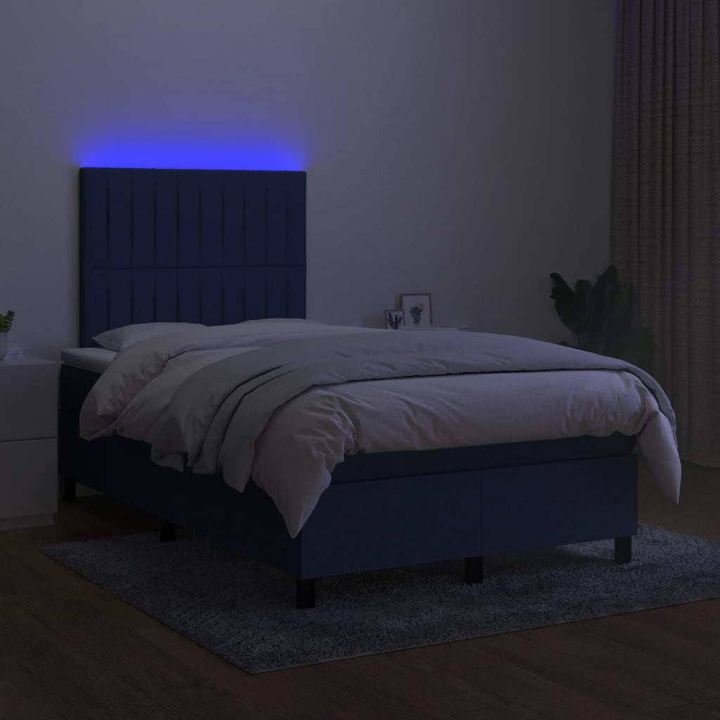 Κρεβάτι Boxspring με Στρώμα & LED Μπλε 120x190εκ. Υφασμάτινο - Pakobazaar