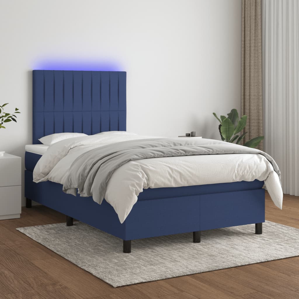 Κρεβάτι Boxspring με Στρώμα & LED Μπλε 120x190εκ. Υφασμάτινο - Pakobazaar