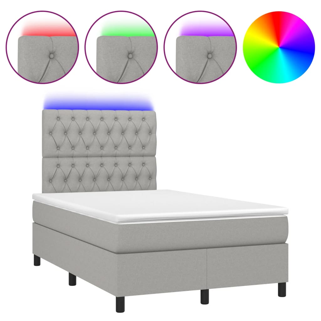 Κρεβάτι Boxspring με Στρώμα & LED Αν.Γκρι 120x190εκ. Υφασμάτινο