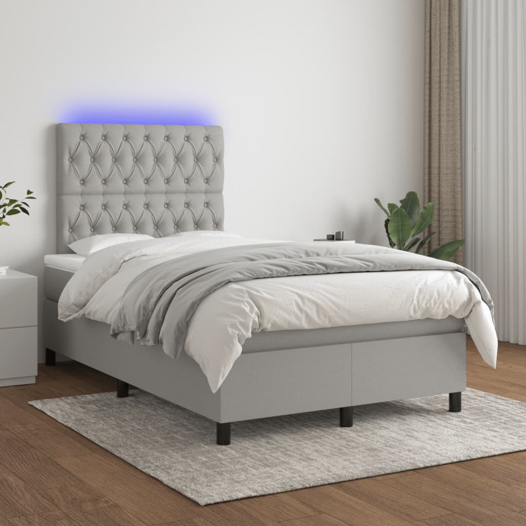 Κρεβάτι Boxspring με Στρώμα & LED Αν.Γκρι 120x190εκ. Υφασμάτινο