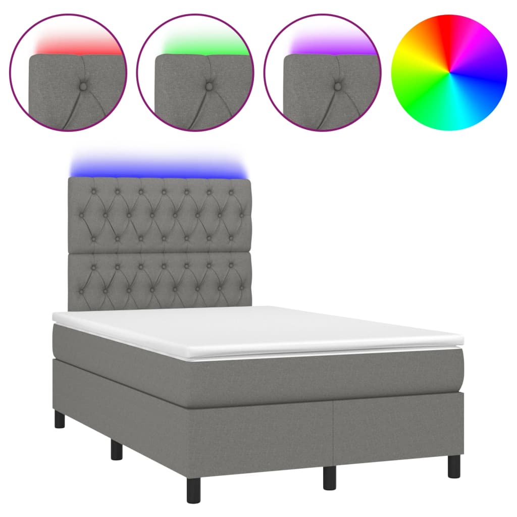 Κρεβάτι Boxspring με Στρώμα & LED Σκ.Γκρι 120x190εκ. Υφασμάτινο