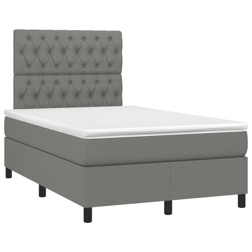 Κρεβάτι Boxspring με Στρώμα & LED Σκ.Γκρι 120x190εκ. Υφασμάτινο