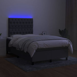 Κρεβάτι Boxspring με Στρώμα & LED Σκ.Γκρι 120x190εκ. Υφασμάτινο