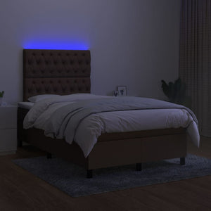 Κρεβάτι Boxspring με Στρώμα & LED Σκ.Καφέ 120x190εκ. Υφασμάτινο
