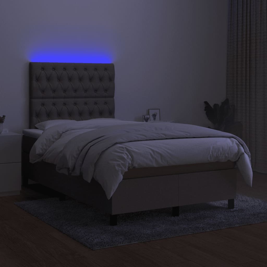 Κρεβάτι Boxspring με Στρώμα & LED Taupe 120x190 εκ. Υφασμάτινο