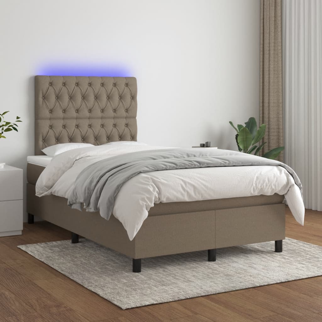 Κρεβάτι Boxspring με Στρώμα & LED Taupe 120x190 εκ. Υφασμάτινο