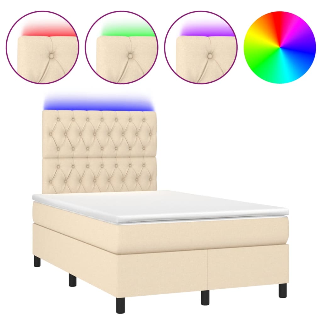 Κρεβάτι Boxspring με Στρώμα & LED Κρεμ 120x190 εκ. Υφασμάτινο