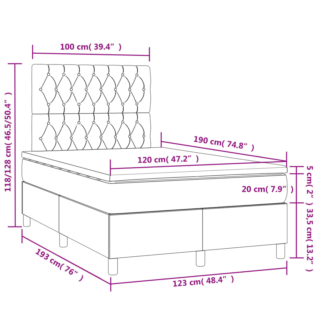 Κρεβάτι Boxspring με Στρώμα & LED Μπλε 120x190εκ. Υφασμάτινο - Pakobazaar