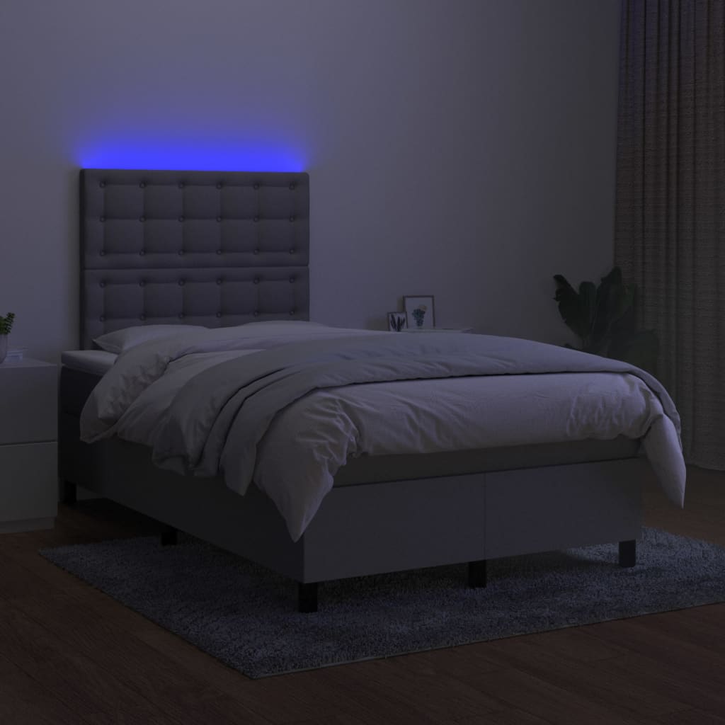 Κρεβάτι Boxspring με Στρώμα & LED Αν.Γκρι 120x190εκ. Υφασμάτινο