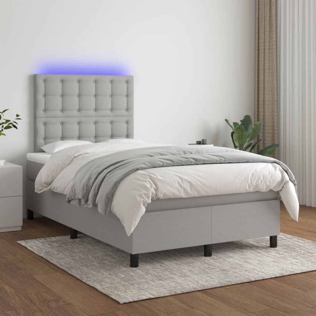 Κρεβάτι Boxspring με Στρώμα & LED Αν.Γκρι 120x190εκ. Υφασμάτινο