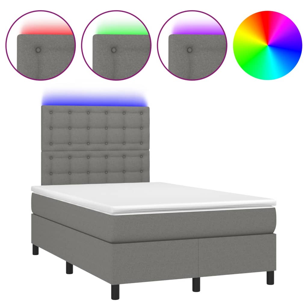 Κρεβάτι Boxspring με Στρώμα & LED Σκ.Γκρι 120x190εκ. Υφασμάτινο