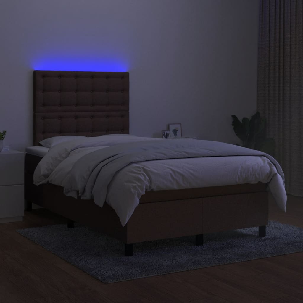 Κρεβάτι Boxspring με Στρώμα & LED Σκ.Καφέ 120x190εκ. Υφασμάτινο