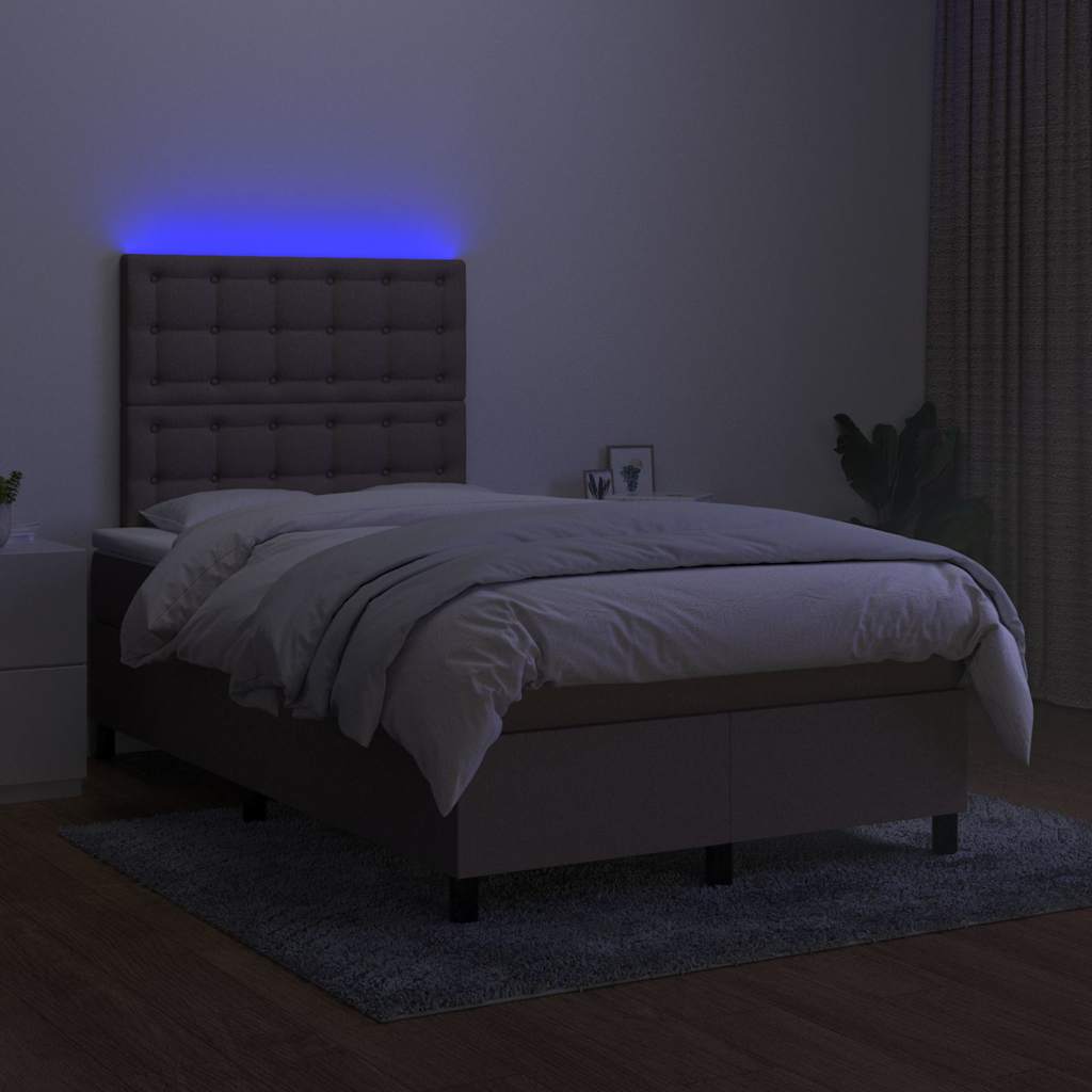 Κρεβάτι Boxspring με Στρώμα & LED Taupe 120x190 εκ. Υφασμάτινο