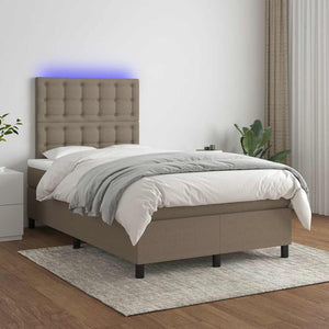 Κρεβάτι Boxspring με Στρώμα & LED Taupe 120x190 εκ. Υφασμάτινο