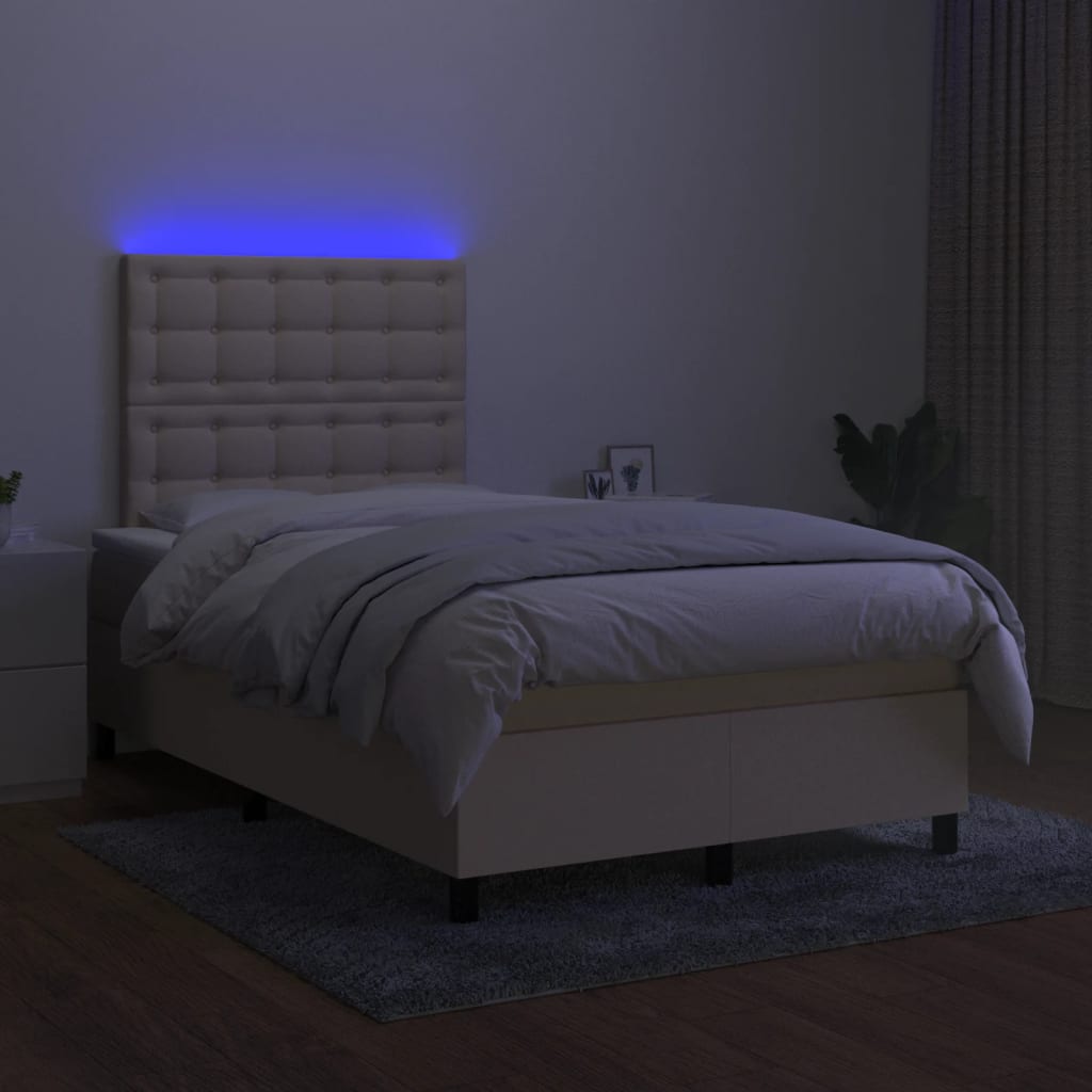 Κρεβάτι Boxspring με Στρώμα & LED Κρεμ 120x190 εκ. Υφασμάτινο