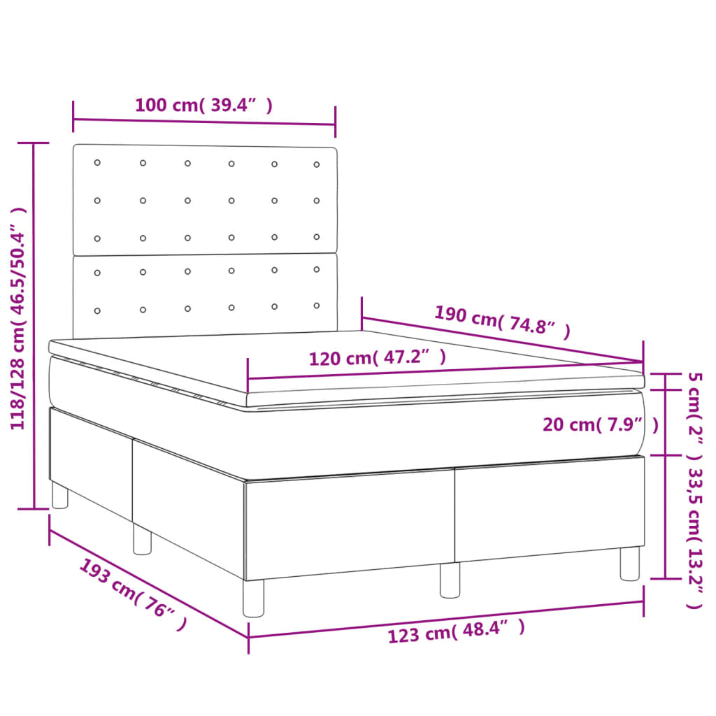 Κρεβάτι Boxspring με Στρώμα & LED Κρεμ 120x190 εκ. Υφασμάτινο