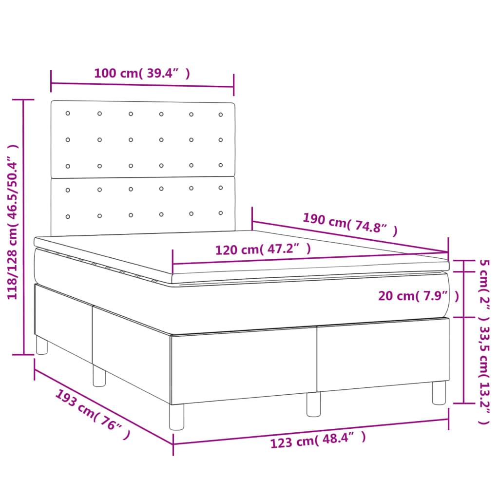 Κρεβάτι Boxspring με Στρώμα & LED Μπλε 120x190εκ. Υφασμάτινο - Pakobazaar