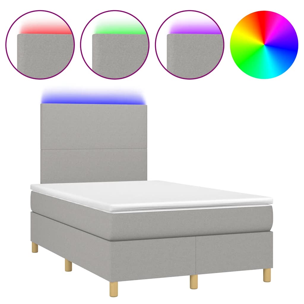Κρεβάτι Boxspring με Στρώμα & LED Αν.Γκρι 120x190εκ. Υφασμάτινο