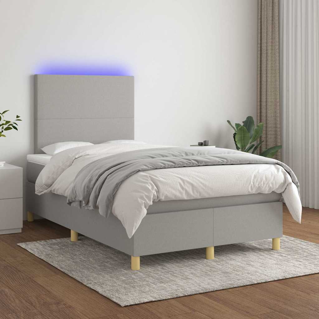 Κρεβάτι Boxspring με Στρώμα & LED Αν.Γκρι 120x190εκ. Υφασμάτινο