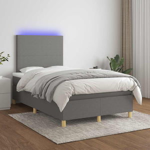 Κρεβάτι Boxspring με Στρώμα & LED Σκ.Γκρι 120x190εκ. Υφασμάτινο