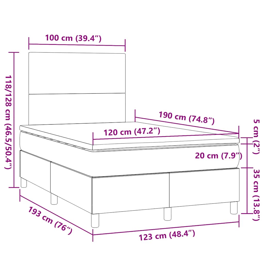 Κρεβάτι Boxspring με Στρώμα & LED Μαύρο 120x190 εκ. Υφασμάτινο