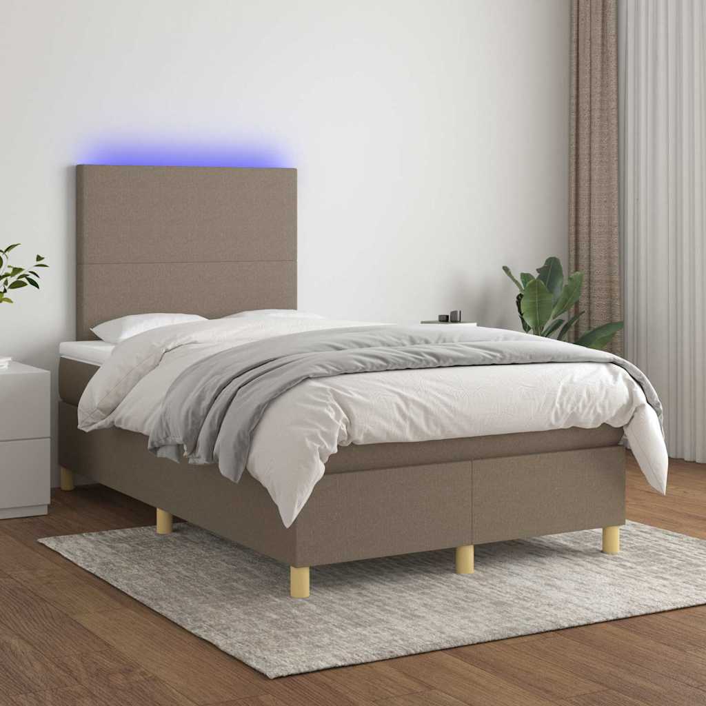 Κρεβάτι Boxspring με Στρώμα & LED Taupe 120x190 εκ. Υφασμάτινο