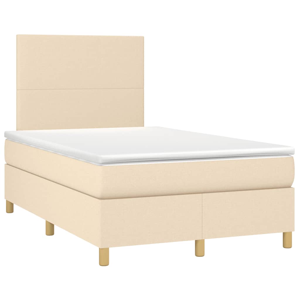 Κρεβάτι Boxspring με Στρώμα & LED Κρεμ 120x190 εκ. Υφασμάτινο - Pakobazaar