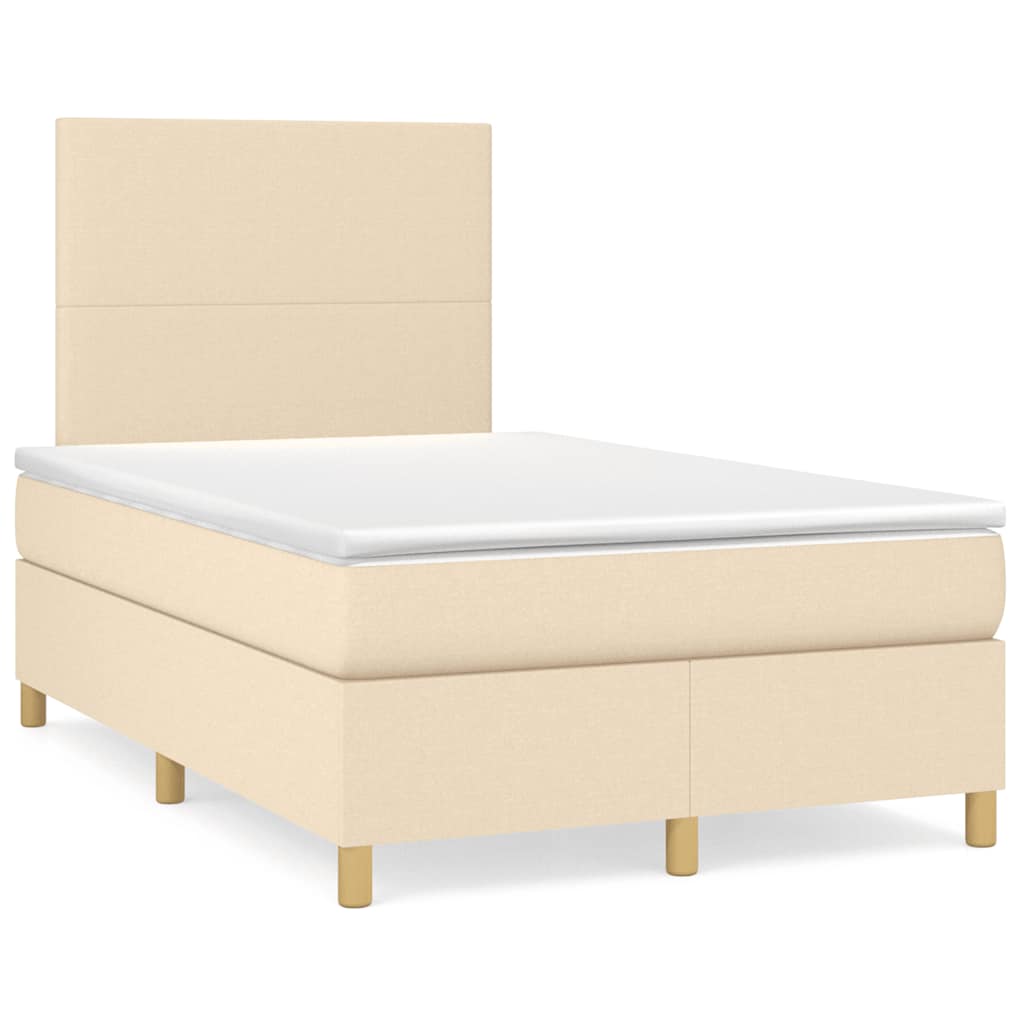 Κρεβάτι Boxspring με Στρώμα & LED Κρεμ 120x190 εκ. Υφασμάτινο - Pakobazaar