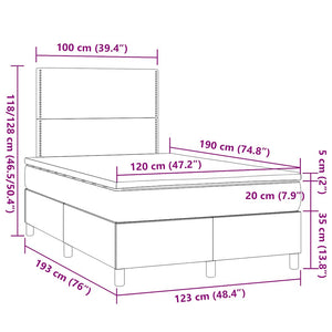 Κρεβάτι Boxspring με Στρώμα & LED Αν.Γκρι 120x190εκ. Υφασμάτινο
