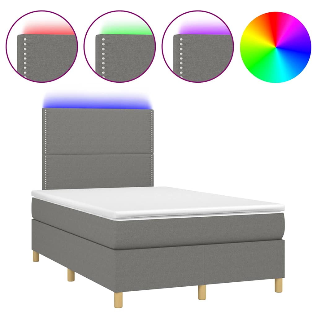 Κρεβάτι Boxspring με Στρώμα & LED Σκ.Γκρι 120x190εκ. Υφασμάτινο - Pakobazaar