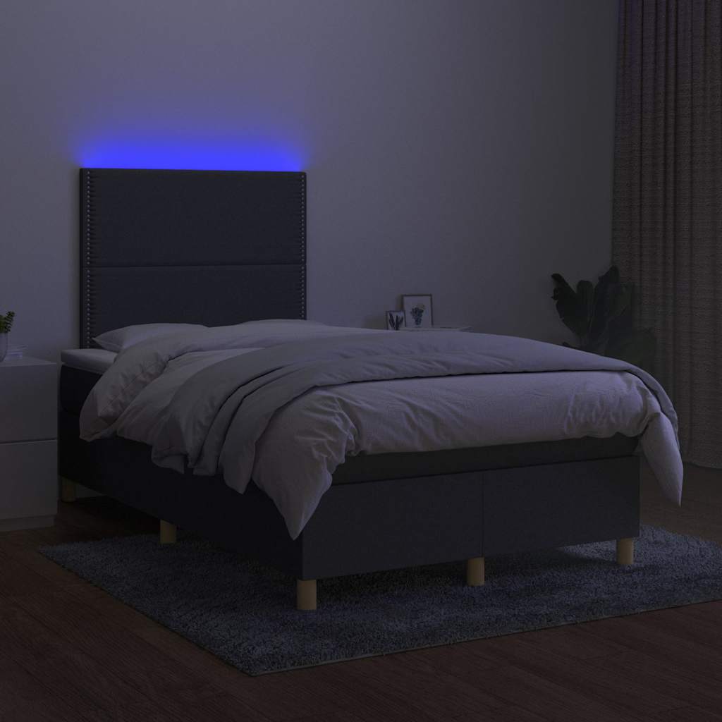 Κρεβάτι Boxspring με Στρώμα & LED Σκ.Γκρι 120x190εκ. Υφασμάτινο - Pakobazaar