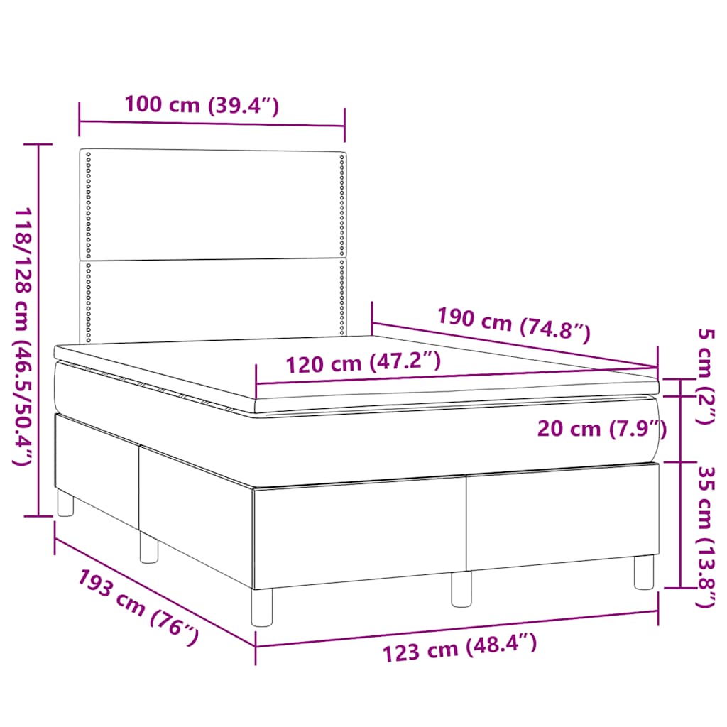 Κρεβάτι Boxspring με Στρώμα & LED Μαύρο 120x190 εκ. Υφασμάτινο