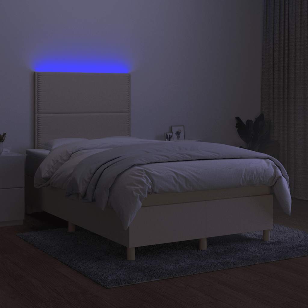 Κρεβάτι Boxspring με Στρώμα & LED Κρεμ 120x190 εκ. Υφασμάτινο - Pakobazaar