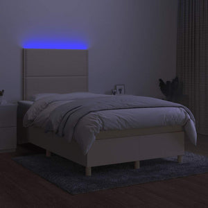 Κρεβάτι Boxspring με Στρώμα & LED Κρεμ 120x190 εκ. Υφασμάτινο