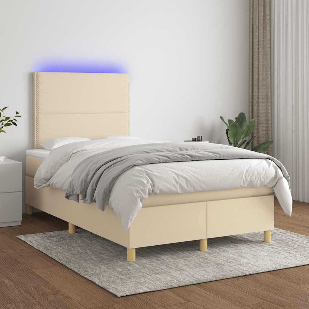 Κρεβάτι Boxspring με Στρώμα & LED Κρεμ 120x190 εκ. Υφασμάτινο - Pakobazaar
