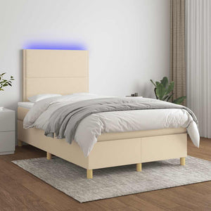 Κρεβάτι Boxspring με Στρώμα & LED Κρεμ 120x190 εκ. Υφασμάτινο