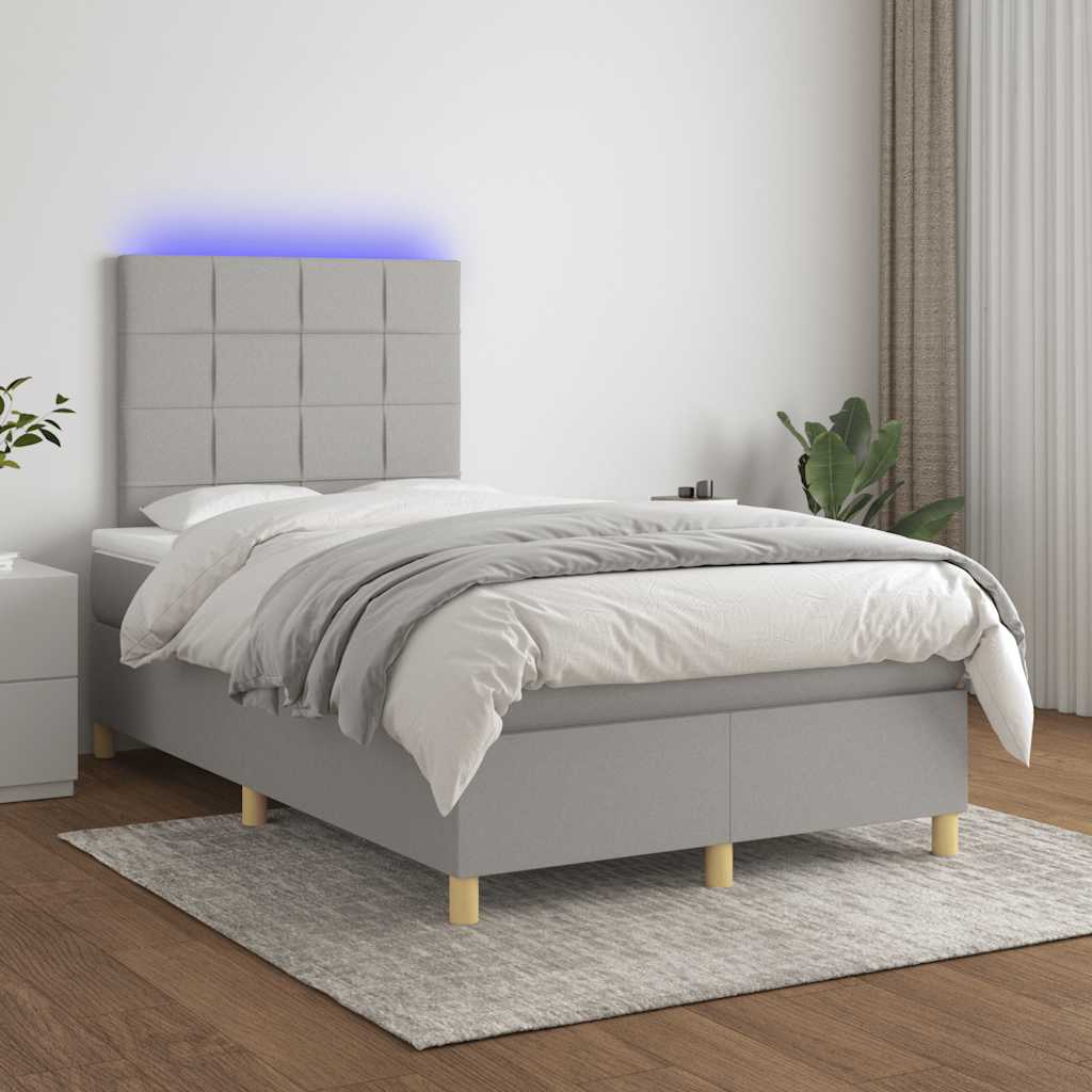 Κρεβάτι Boxspring με Στρώμα & LED Αν.Γκρι 120x190εκ. Υφασμάτινο