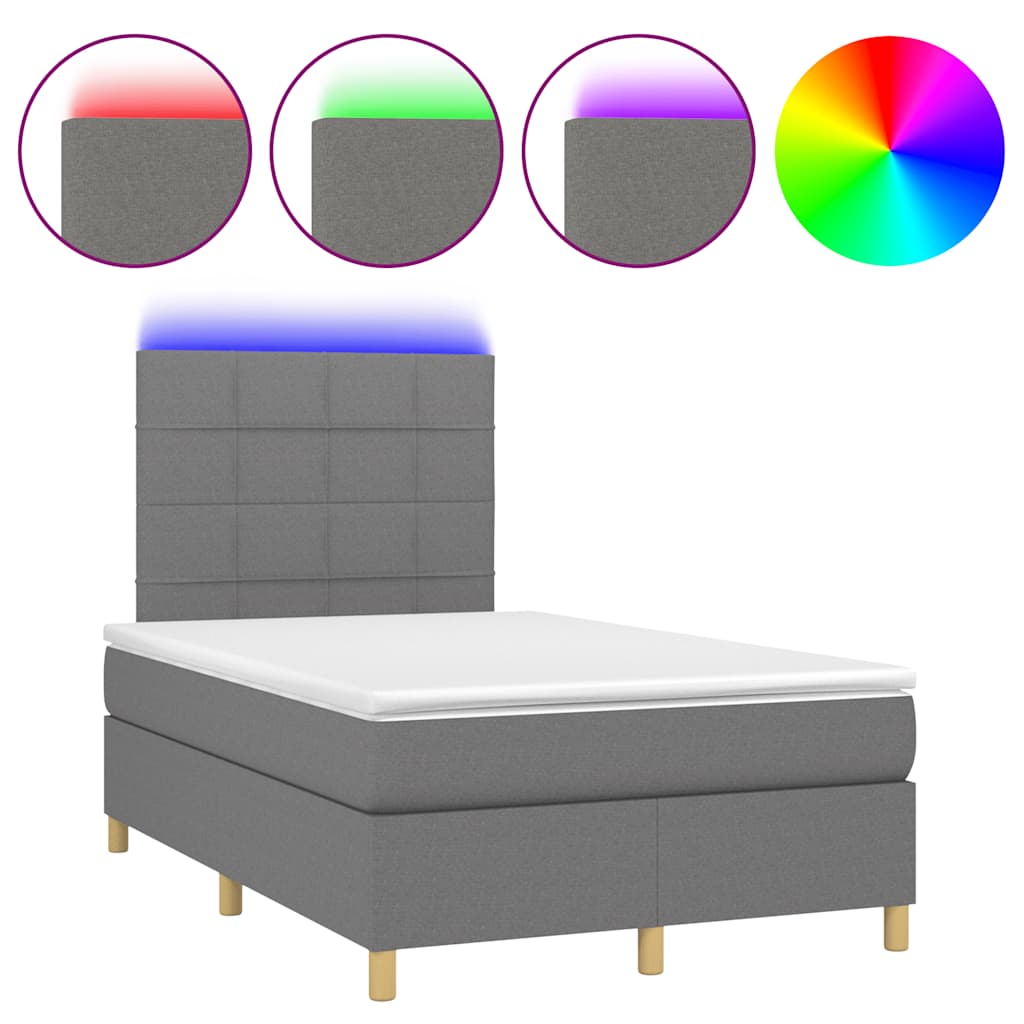 Κρεβάτι Boxspring με Στρώμα & LED Σκ.Γκρι 120x190εκ. Υφασμάτινο