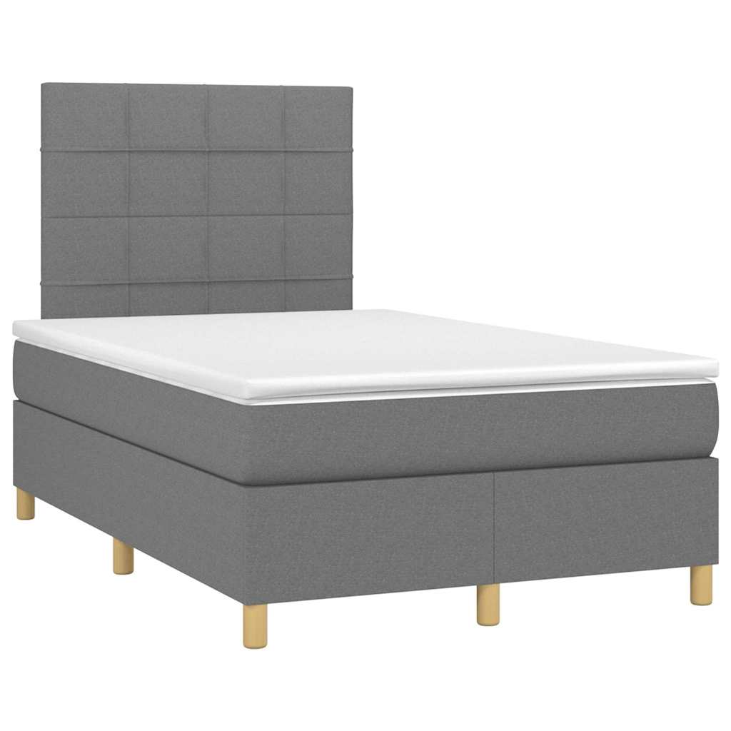 Κρεβάτι Boxspring με Στρώμα & LED Σκ.Γκρι 120x190εκ. Υφασμάτινο