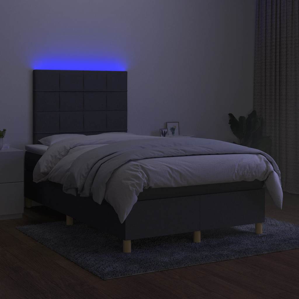 Κρεβάτι Boxspring με Στρώμα & LED Σκ.Γκρι 120x190εκ. Υφασμάτινο